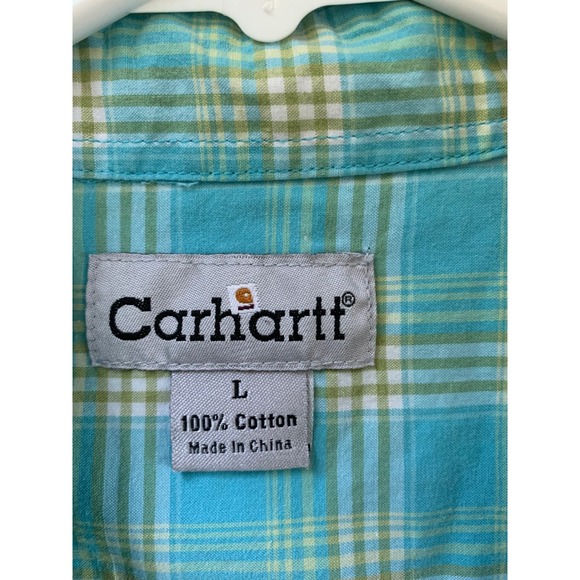 Carhartt Men's L Blue Plaid Short Sleeve Button Up Short Sleeve Shirt Large - Picture 2 of 5